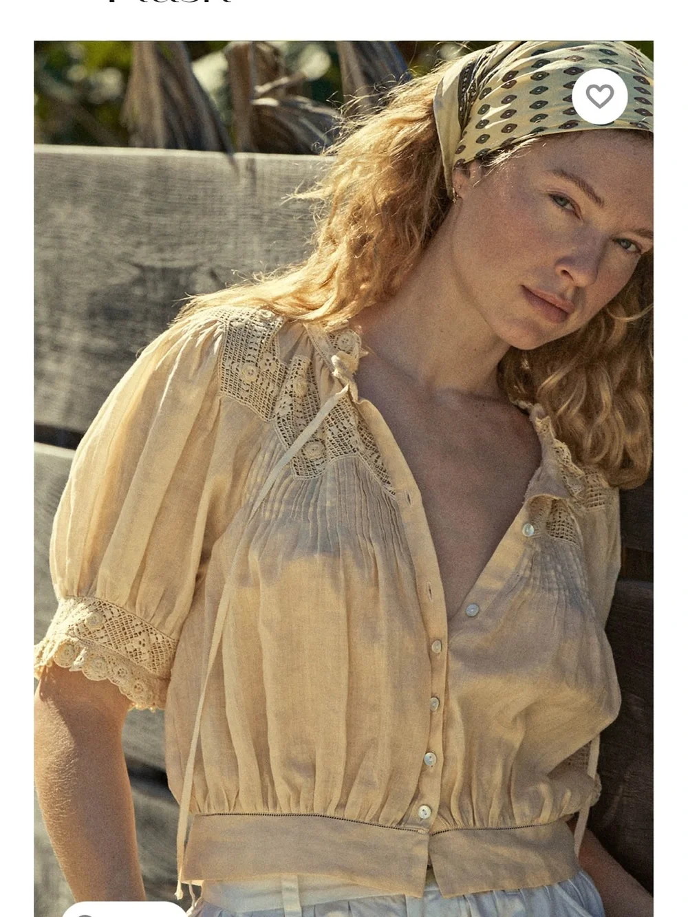 Doen AGATHA TOP   Cotton Lace-Yoke Peasant Blouse gorgeous S